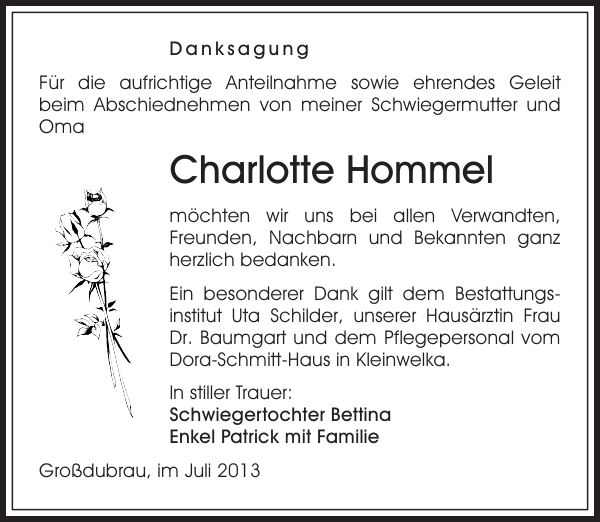 Charlotte Hommel Danksagung Sachsische Zeitung
