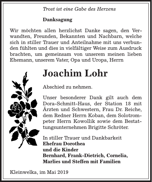 Joachim Lohr Danksagung Sachsische Zeitung