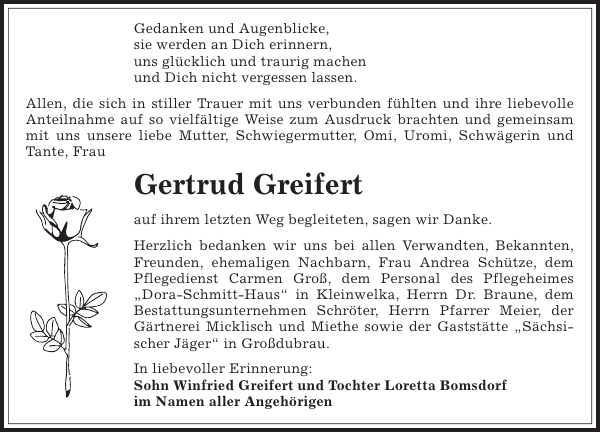 Gertrud Greifert Danksagung Sachsische Zeitung