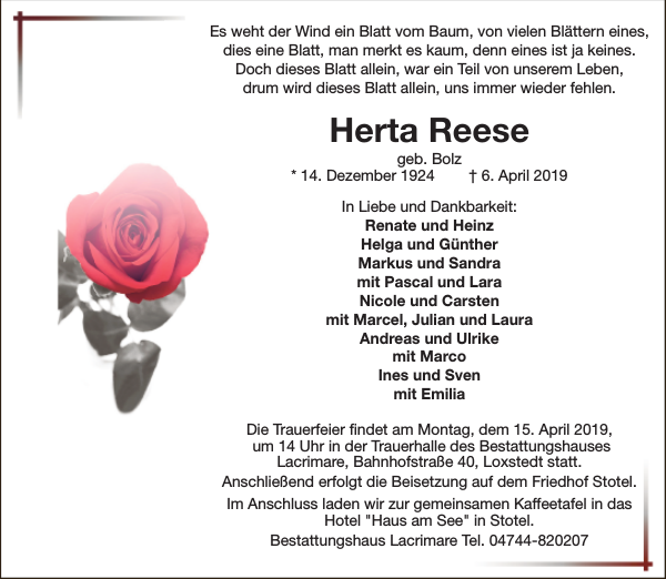 Herta Reese Gedenken Nordsee Zeitung