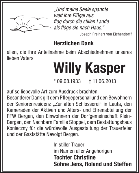 Willy Kasper Traueranzeige Wochen Kurier