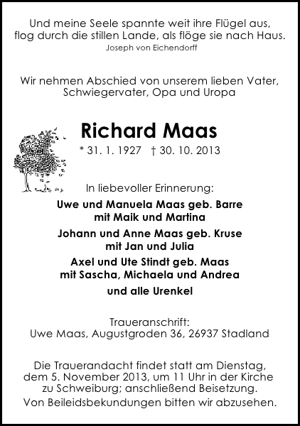 Richard Maas Gedenken Kreiszeitung Wesermarsch