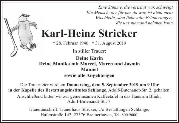 Karl Heinzstricker Gedenken Nordsee Zeitung