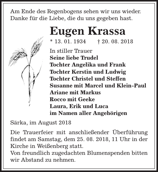 Eugen Krassa Traueranzeige Sachsische Zeitung