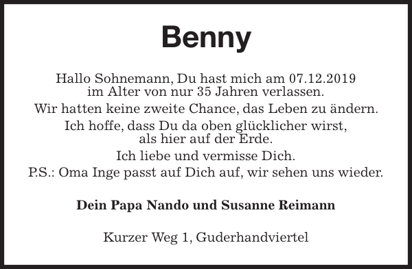 Benny Traueranzeige Stader Tageblatt