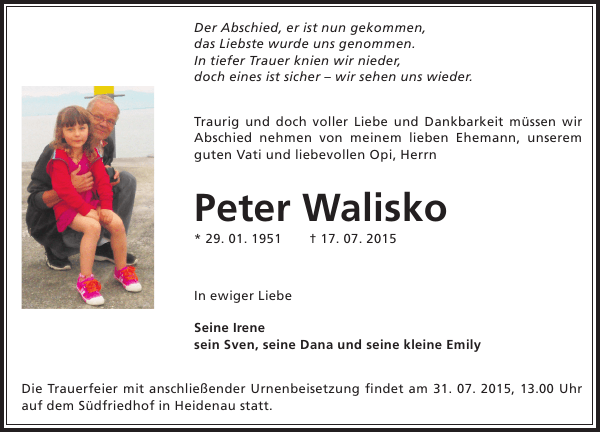 Peter Walisko Traueranzeige Sachsische Zeitung