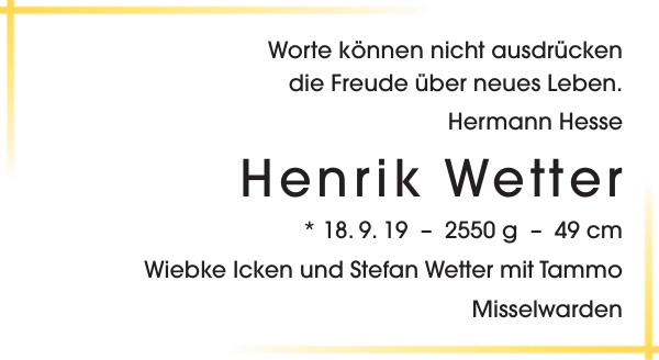 Henrik Wetter Geburt Nordsee Zeitung