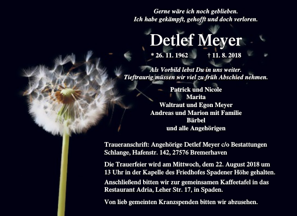 Detlef Meyer Gedenken Nordsee Zeitung