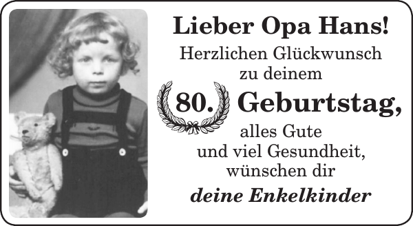 80 Lieber Opa Hans Geburtstag Stader eblatt