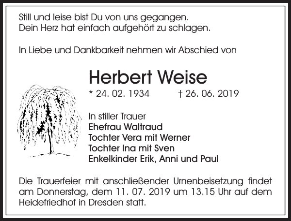 Herbert Weise Traueranzeige Sachsische Zeitung