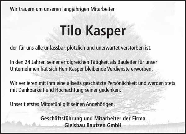 Tilo Kasper Traueranzeige Sachsische Zeitung