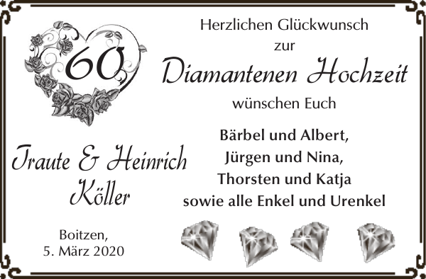 60 Diamantenen Hochzeit Traute Und Heinrich Koller Jahrestag Zevener Zeitung