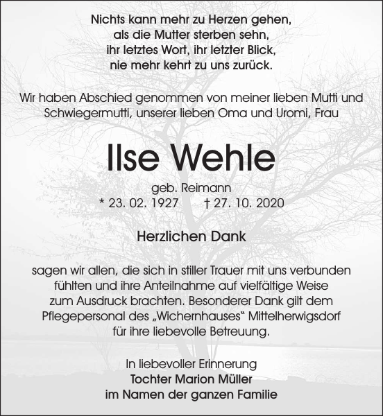Ilse Wehle Danksagung Sachsische Zeitung