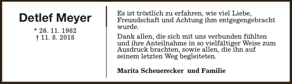 Detlef Meyer Danksagung Nordsee Zeitung
