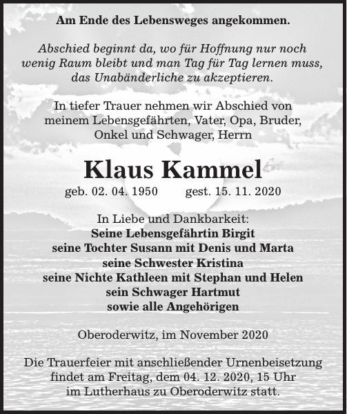 Klaus Kammel Traueranzeige Sachsische Zeitung