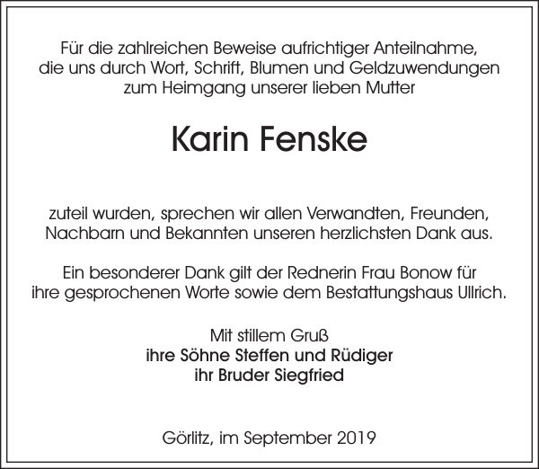 Karin Fenske Danksagung Sachsische Zeitung