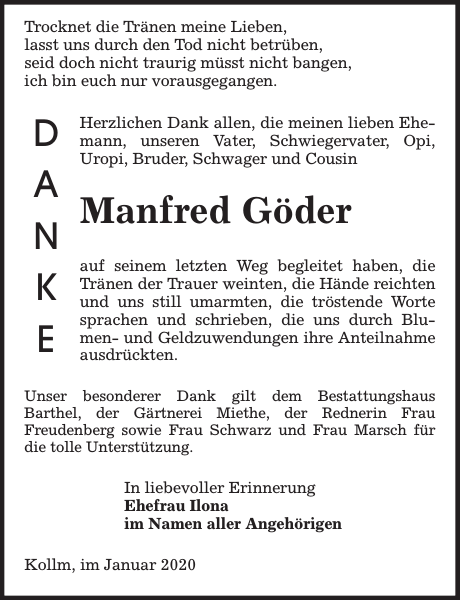 Manfred Goder Danksagung Sachsische Zeitung