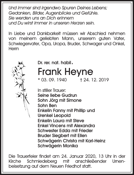 Frank Heyne Traueranzeige Sachsische Zeitung