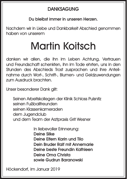 Martin Koitsch Danksagung Sachsische Zeitung