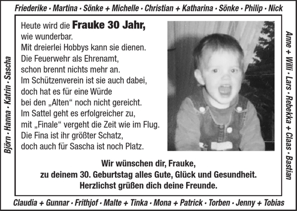 Heute Wird Frauke 30 Jahr 30ter Geburtstag Stader Tageblatt