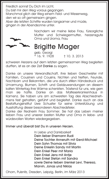 Brigitte Mager Danksagung Sachsische Zeitung