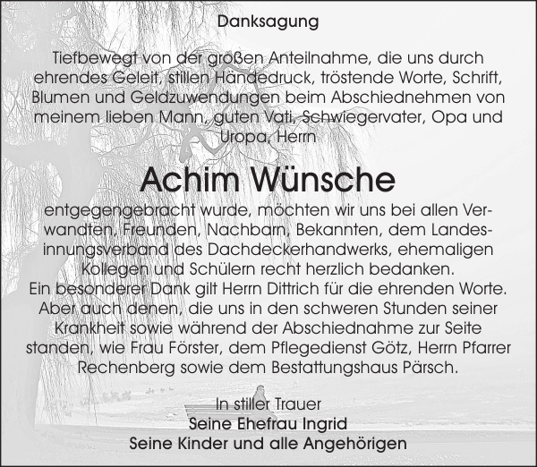 Achim Wunsche Danksagung Sachsische Zeitung