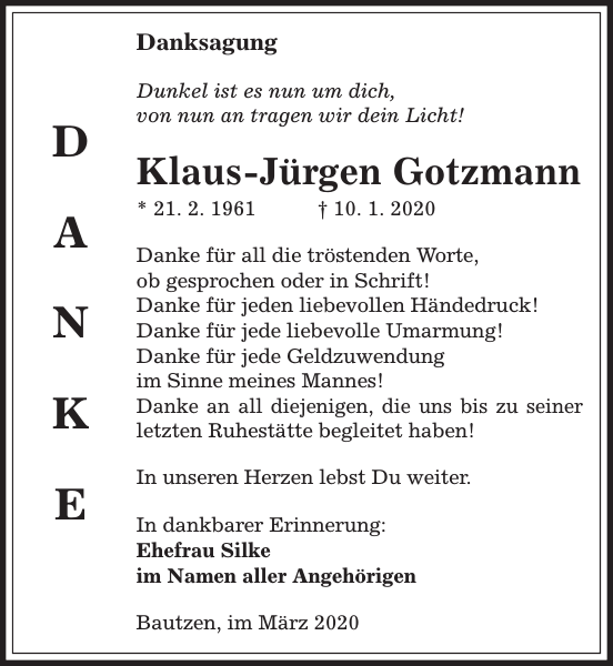 Klaus Jurgen Gotzmann Danksagung Sachsische Zeitung