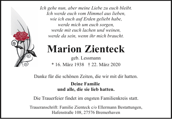 Marion Zienteck Gedenken Nordsee Zeitung