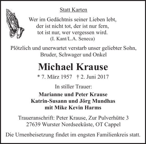 Michael Krause Gedenken Nordsee Zeitung