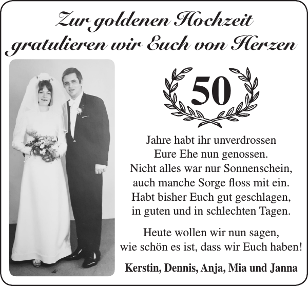 Goldene hochzeit zum gratulieren Goldene Hochzeit: