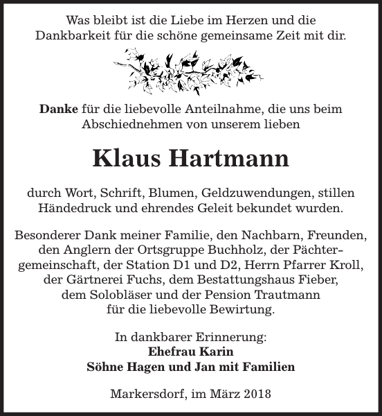 Klaus Hartmann Danksagung Sachsische Zeitung