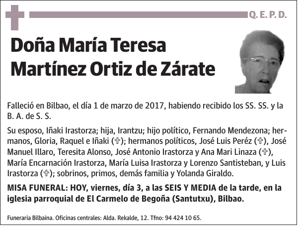 Esquela De María Teresa Martínez Ortiz De Zárate Esquela Esquela