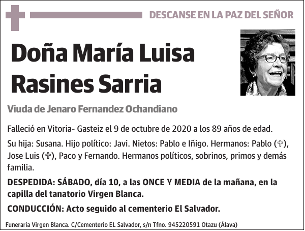 Esquela De Maria Luisa Rasines Sarria Esquela Esquela En El Correo