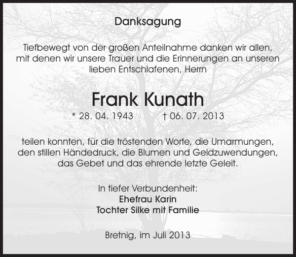 Frank Kunath Danksagung Sachsische Zeitung