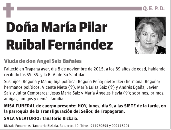 Esquela De Maria Pilar Ruibal Fernandez Esquela Esquela En El Correo