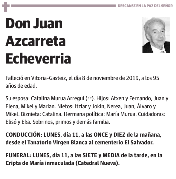 Esquela De Juan Azcarreta Echeverria Esquela Esquela En El Correo