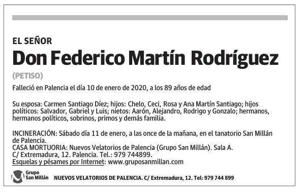 Esquela De Don Federico Martin Rodriguez Esquela Esquela En El Norte De Castilla