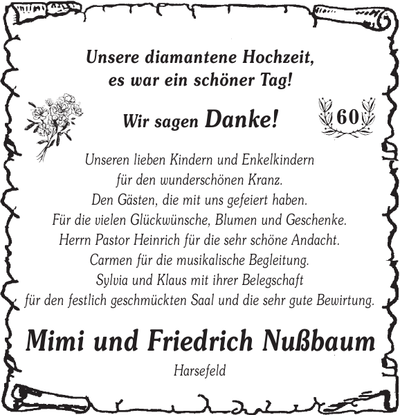 Diamantene Hochzeit Danksagung / Dankeskarten Danksagungen Zur Goldenen